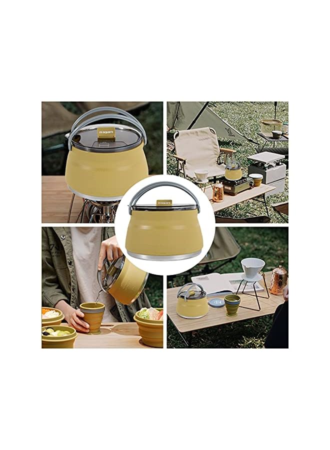 PROMASS Collapsible Food Grade Silicone Camping Tea Kettle, Foldable Compact Water Boiler for Travel, Road Trip, Outdoor&Hiking, Portable Coffee Maker Teapot, Kitchen Cookware 1Liter (Olive Green, 1000ml) - Image 3