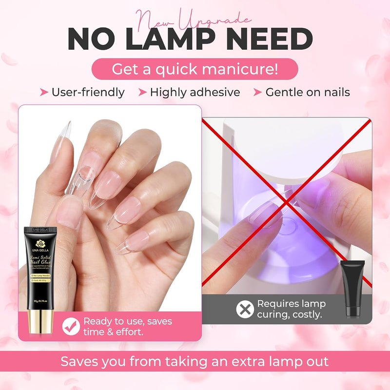 UNA GELLA Super Strong Nail Glue for Press On Nails: 20g, Soft Gel Nail Tips No Lamp Need, Fast-curing, Long Lasting, Semi Solid Gel Nail Glue for Fake False Acrylic Nails - Image 3