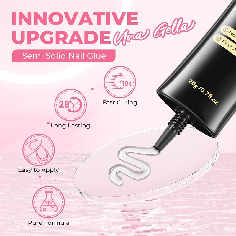 UNA GELLA Super Strong Nail Glue for Press On Nails: 20g, Soft Gel Nail Tips No Lamp Need, Fast-curing, Long Lasting, Semi Solid Gel Nail Glue for Fake False Acrylic Nails - Image 5