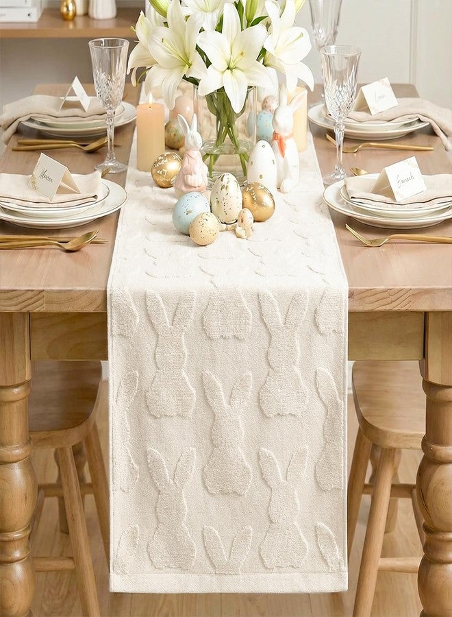 Artoid Mode Beige Soft Cotton Jacquard Bunny Easter Table Runner, Holiday Kitchen Dining Table Decoration for Home Party Decor 13x72 Inch - Image 2