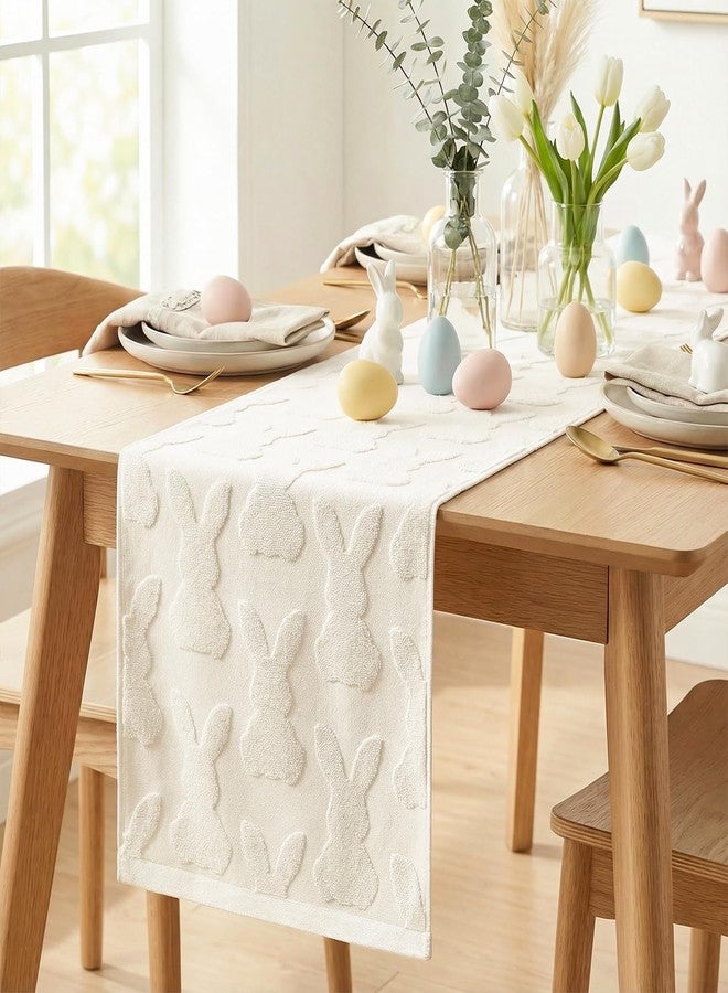 Artoid Mode Beige Soft Cotton Jacquard Bunny Easter Table Runner, Holiday Kitchen Dining Table Decoration for Home Party Decor 13x72 Inch - Image 3