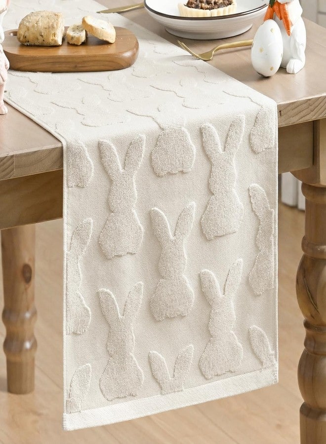 Artoid Mode Beige Soft Cotton Jacquard Bunny Easter Table Runner, Holiday Kitchen Dining Table Decoration for Home Party Decor 13x72 Inch - Image 1