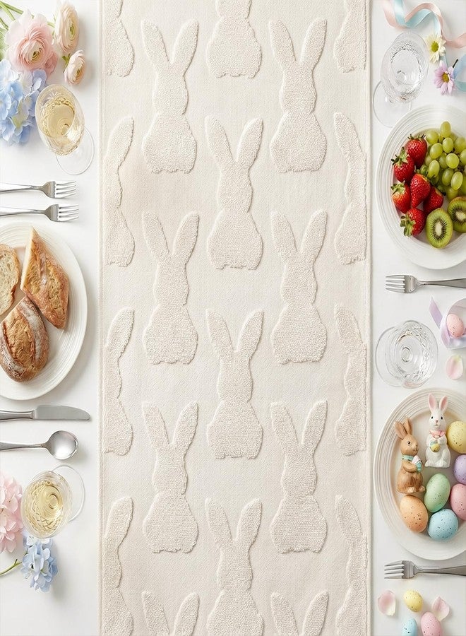 Artoid Mode Beige Soft Cotton Jacquard Bunny Easter Table Runner, Holiday Kitchen Dining Table Decoration for Home Party Decor 13x72 Inch - Image 4