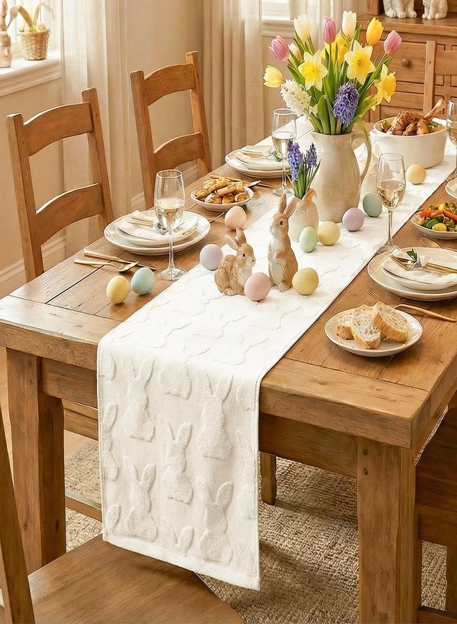 Artoid Mode Beige Soft Cotton Jacquard Bunny Easter Table Runner, Holiday Kitchen Dining Table Decoration for Home Party Decor 13x72 Inch - Image 5