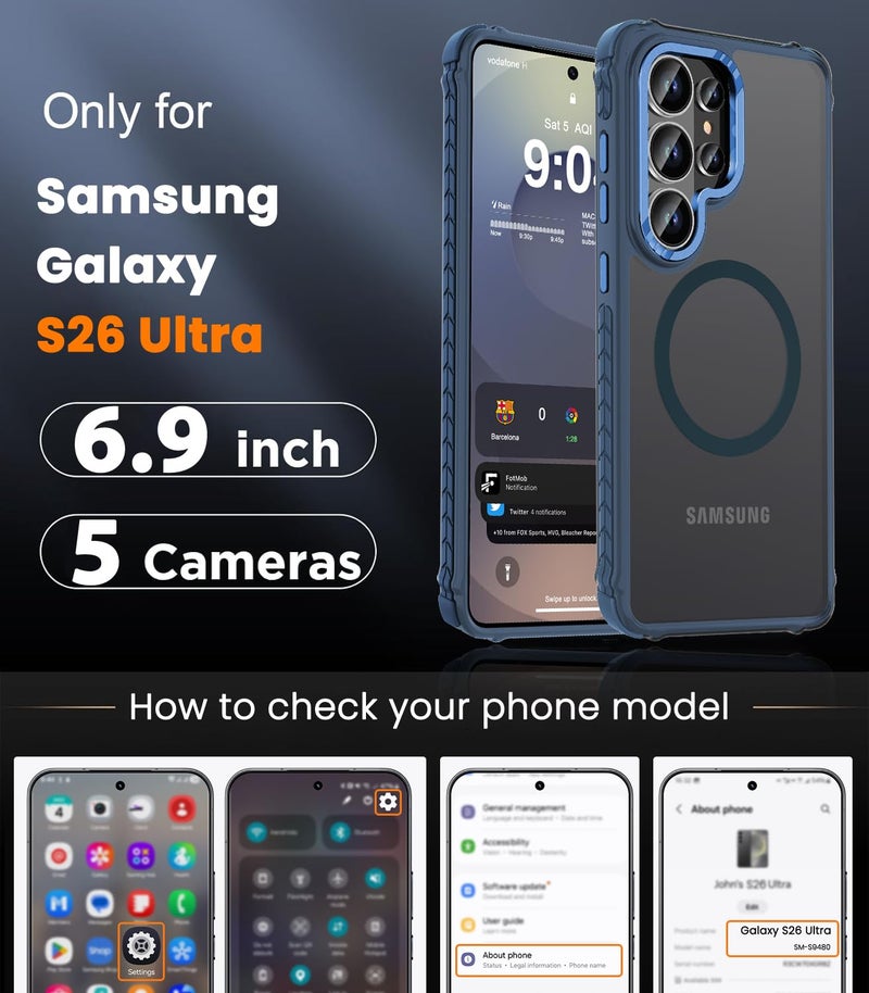 DEERLAMN Strong Magnetic Case for Samsung Galaxy S26 Ultra 6.9-Inch,[Compatible with Magsafe][Military Grade Drop Protection] Translucent Matte Shockproof Protective Phone Cover, Frosted Blue - Image 2