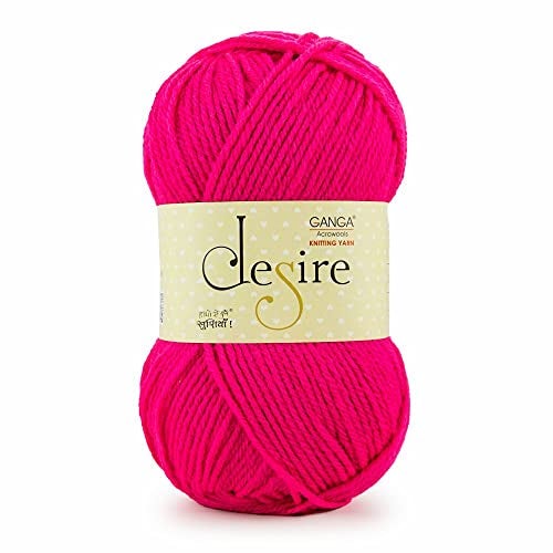 Ganga Acrowools Acrylic Desire Hand Knitting and Crochet Yarn. Pack of 1 Ball - 100Gms. Shade No - DSR036, Poppy Fuchsia - Image 1