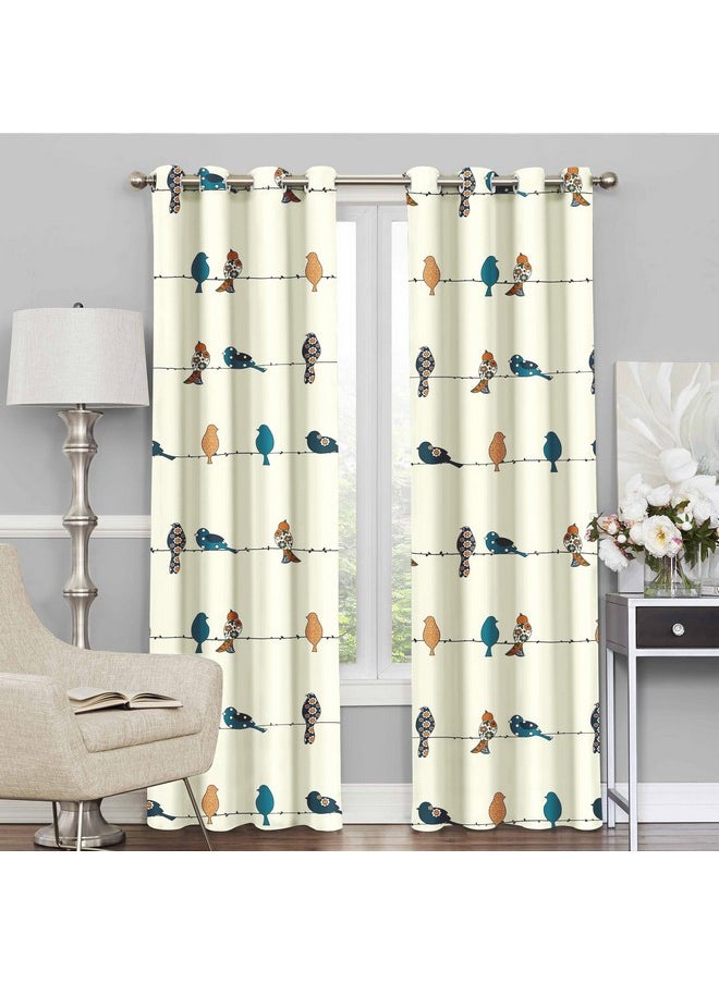Story@Home Story@Home Long Door Curtains 9 Feet Set of 2 | Birds Design Bohemian Curtains | Light Filtering Cotton Curtain | Curtains for Living Room | (116 x 275 cm, White & Mustard) | Perfect for Home Decor  - Image 1