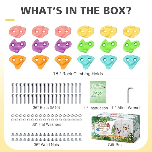 TOPNEW 18PCS Climbing Holds for Kids Rock Wall Climbing Kit with Hardware for Indoor and Outdoor Climbing Wall Soft Color - Image 5