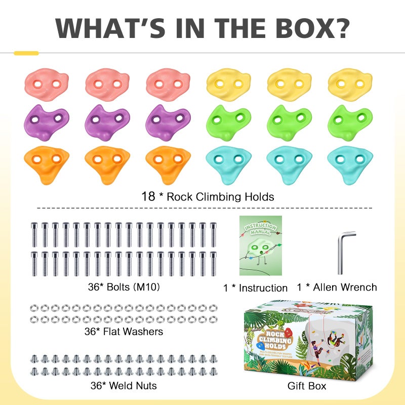 TOPNEW 18PCS Climbing Holds for Kids Rock Wall Climbing Kit with Hardware for Indoor and Outdoor Climbing Wall Soft Color - Image 3