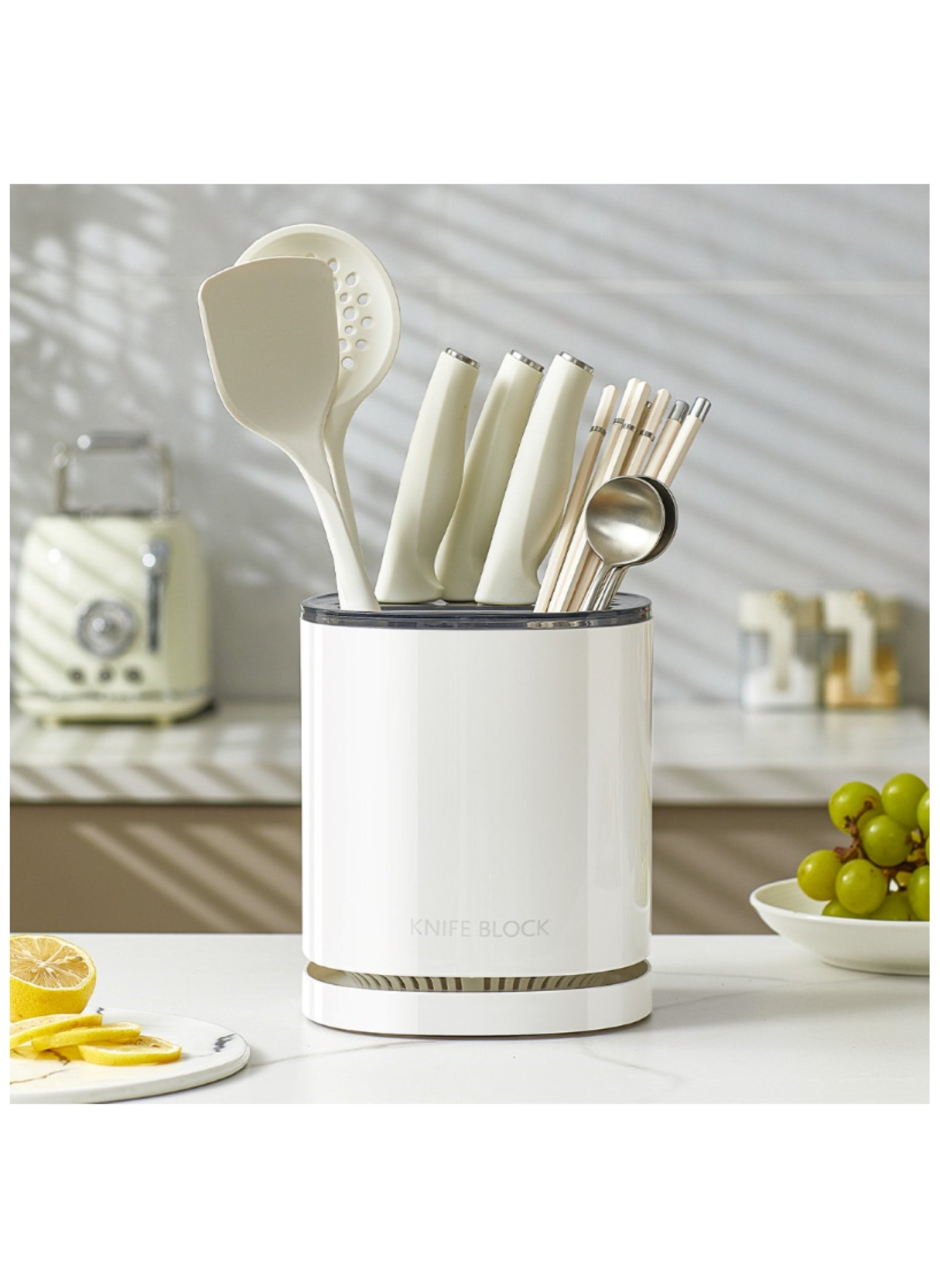 Knife Block, All-In-One Kitchen Utensils Organizer, Kinfe Holder With Slots For Scissors, Chopsticks, Spoons And Forks, Prefect Storage Organizer For All Kitchen Accessories. 