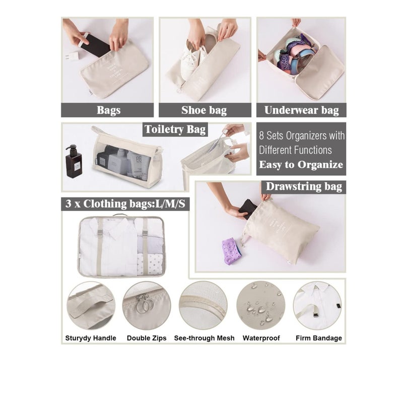 Barakah 8 Set Packing Cubes for Suitcases Travel Cubes Packing Luggage Organizers Accessories Bag Large Lightweight Waterproof Storage Bag Travel Gear with Toiletries Cosmetic Clothes Bag - Image 3