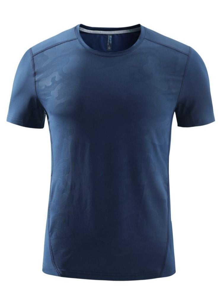 Loquat Men Quick Dry Breathable Elastic T-Shirt Dark Blue  - Image 1