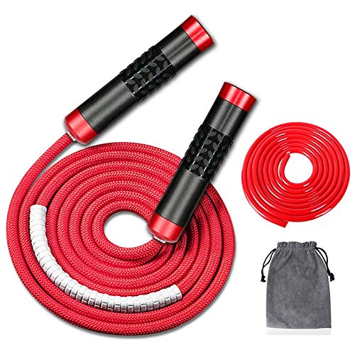 Redify Weighted Jump Rope for Workout Fitness(1LB), Tangle-Free Ball Bearing Rapid Speed Skipping Rope for MMA Boxing Weight-loss,Aluminum Handle Adjustable Length 9MM Fabric Cotton+9MM Solid PVC Rope - Image 1