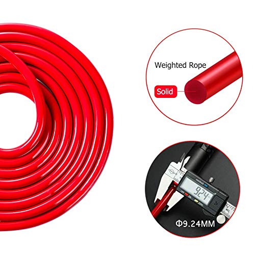 Redify Weighted Jump Rope for Workout Fitness(1LB), Tangle-Free Ball Bearing Rapid Speed Skipping Rope for MMA Boxing Weight-loss,Aluminum Handle Adjustable Length 9MM Fabric Cotton+9MM Solid PVC Rope - Image 5