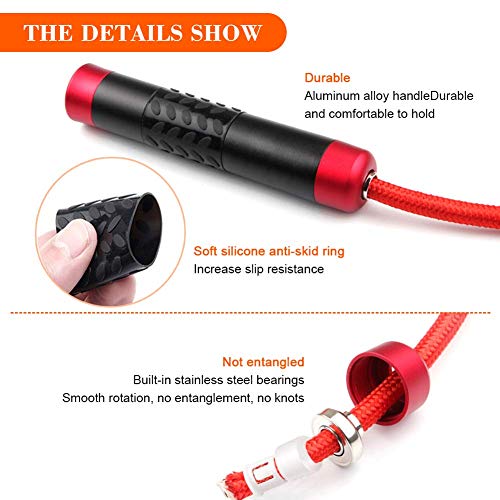 Redify Weighted Jump Rope for Workout Fitness(1LB), Tangle-Free Ball Bearing Rapid Speed Skipping Rope for MMA Boxing Weight-loss,Aluminum Handle Adjustable Length 9MM Fabric Cotton+9MM Solid PVC Rope - Image 4