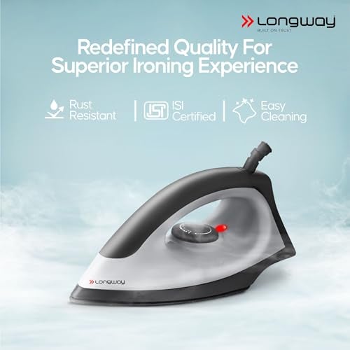 Longway Kwid Light Weight Non-Stick Teflon Coated Dry Iron, Electric Iron for Clothes | 2 Years Warranty (1100 Watt, Black) - Image 4