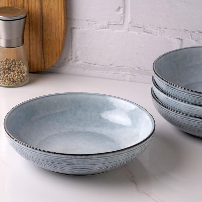famiware Tempus Pasta Bowls Set of 4 40 oz Bowls for Kitchen Stoneware Deep Serving Bowls Dishwasher  Microwave Safe Bowls for Cereal Salad Soup Dessert etc  Pearl Blue - Image 3