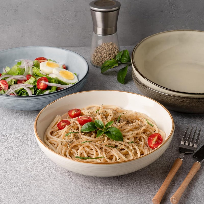 famiware Tempus Pasta Bowls Set of 4 40 oz Bowls for Kitchen Stoneware Deep Serving Bowls Dishwasher  Microwave Safe Bowls for Cereal Salad Soup Dessert etc  Pearl Blue - Image 5