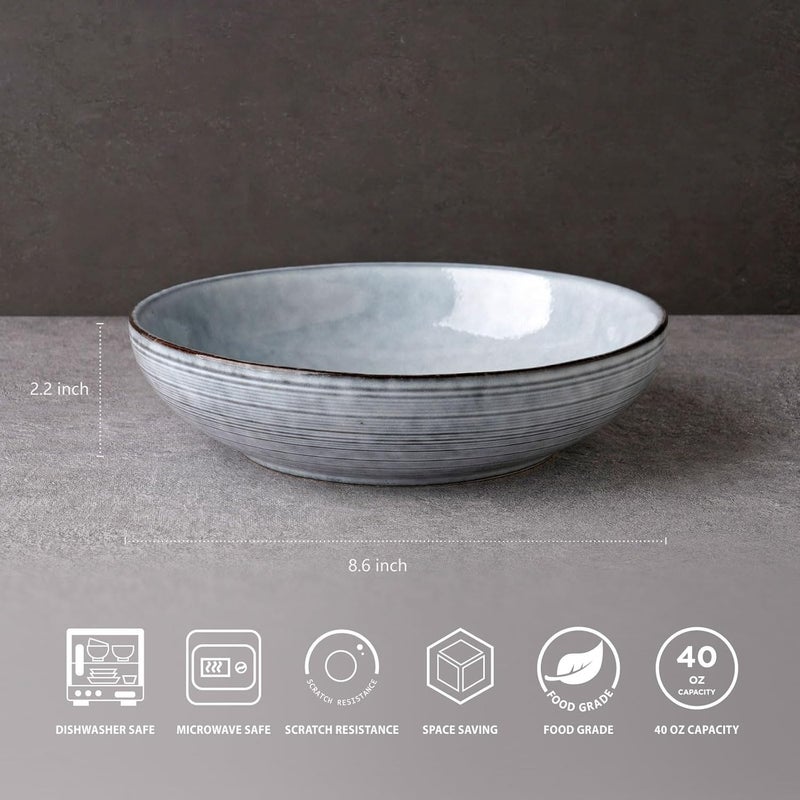 famiware Tempus Pasta Bowls Set of 4 40 oz Bowls for Kitchen Stoneware Deep Serving Bowls Dishwasher  Microwave Safe Bowls for Cereal Salad Soup Dessert etc  Pearl Blue - Image 2