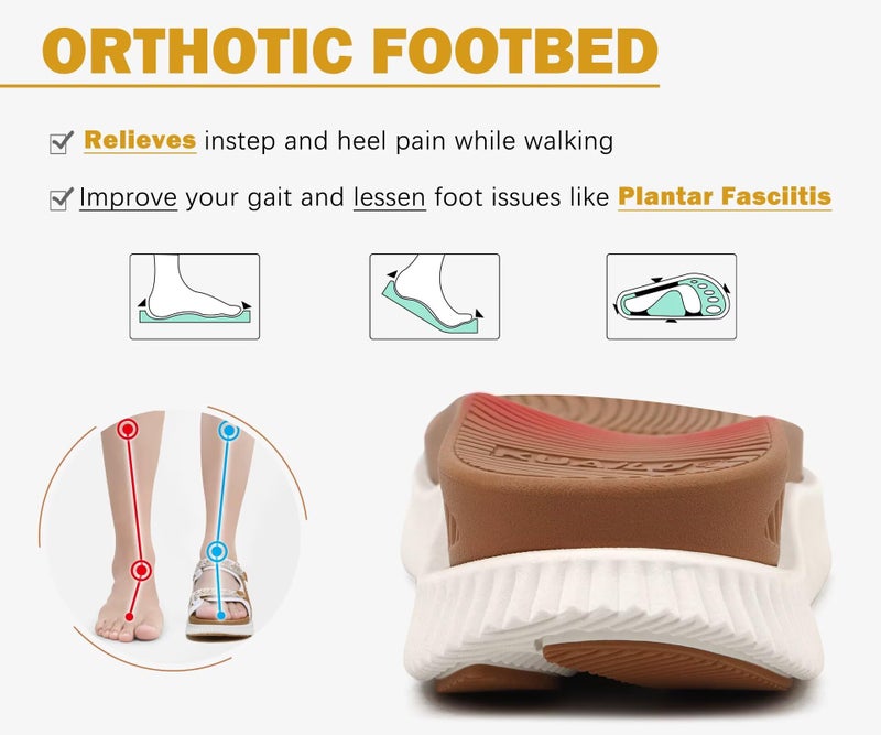KuaiLu Womens Orthopedic Walking Sandals Comfortable Arch Support Plantar Fasciitis Relief Sport Recovery Chunky Cushion Adjustable Summer Outdoor Beach Vacation Athletic Water Shoes White Size 8 - Image 4