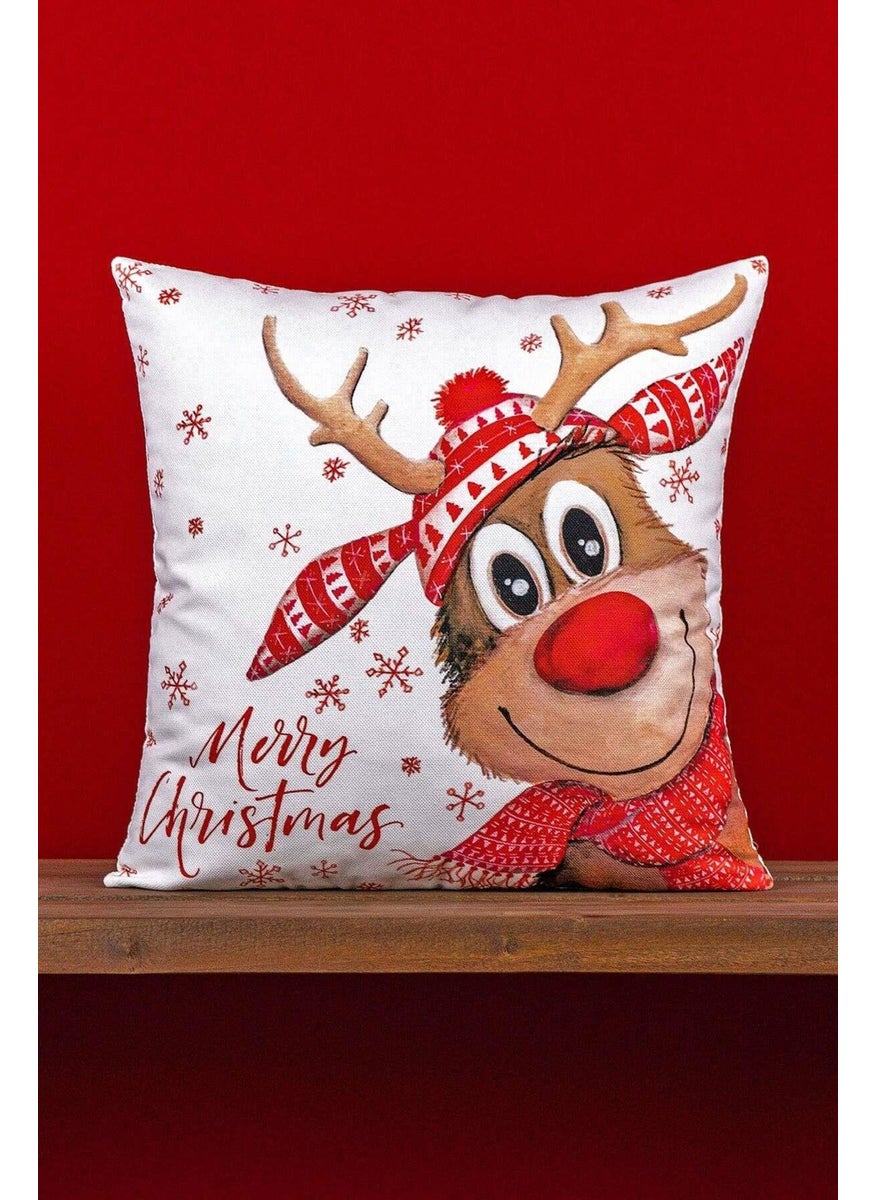 Cango Home - Double Sided Red Deer New Year Themed Digital Printed Throw Pillow Cover -Cgh1360-Ct - Image 1