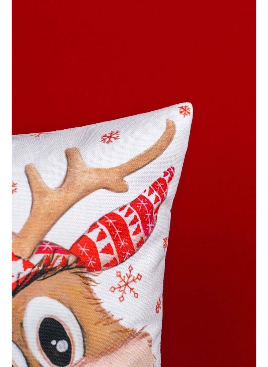 Cango Home - Double Sided Red Deer New Year Themed Digital Printed Throw Pillow Cover -Cgh1360-Ct - Image 1