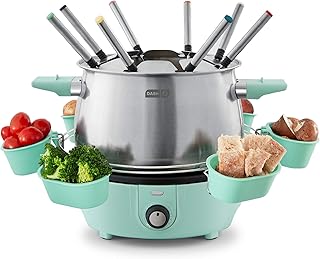 DASH Dash DFM250GBAQ04 Deluxe Stainless Steel Fondue Maker with Temperature Control, Forks, Cups, and Rack, with Recipe - Image 1