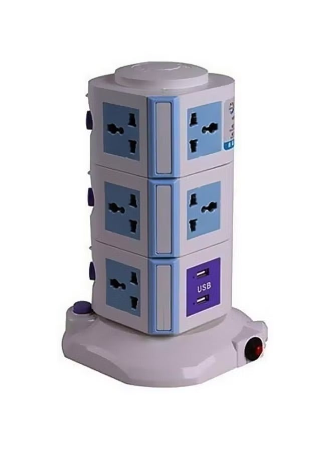 3-Layer Universal Vertical Power Socket Extension White/Blue 15 x 15 x 8centimeter
