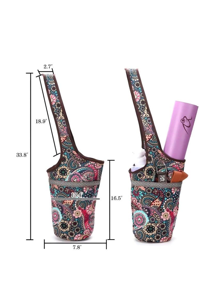 Generic Yoga Portable Bag Color (Green Cashew Flower) With Large Size Zipper Pocket, Holds More Accessories Fit Most Size Mats, Easy Access Lightweight Comfortable Shoulder Strap, Simple And Fashionable Style  - Image 3