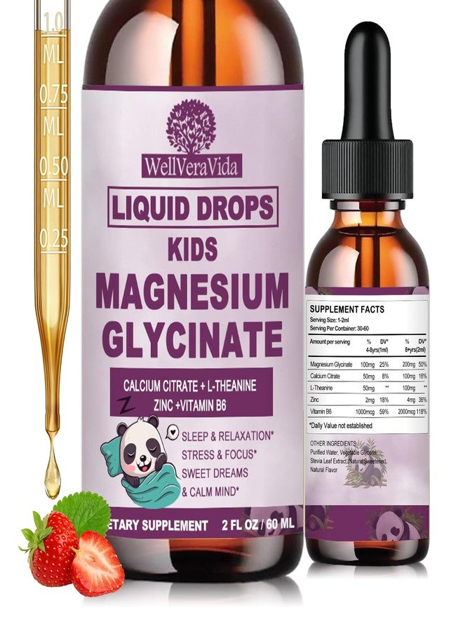 WellVeraVida Magnesium Glycinate Liquid for Kids & Adults, Magnesium Glycinate 200/100mg with Calcium, L-theanine, Vitamin B6 Zinc for Restful Sleep,Brain & Focus, High Absorption Magnesium Bisglycinate Supplement - Image 1