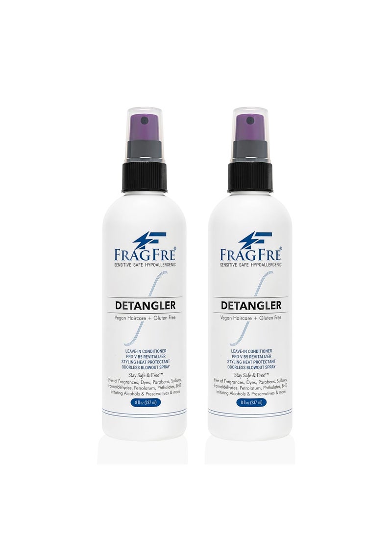 FRAGFRE Detangler 8 oz (2-Pack Gift Set) - Fragrance Free Hypoallergenic Parabens Free - Hair Detangler Leave-in Conditioner for Sensitive Skin - Styling Heat Protectant - Vegan Cruelty/Gluten Free 