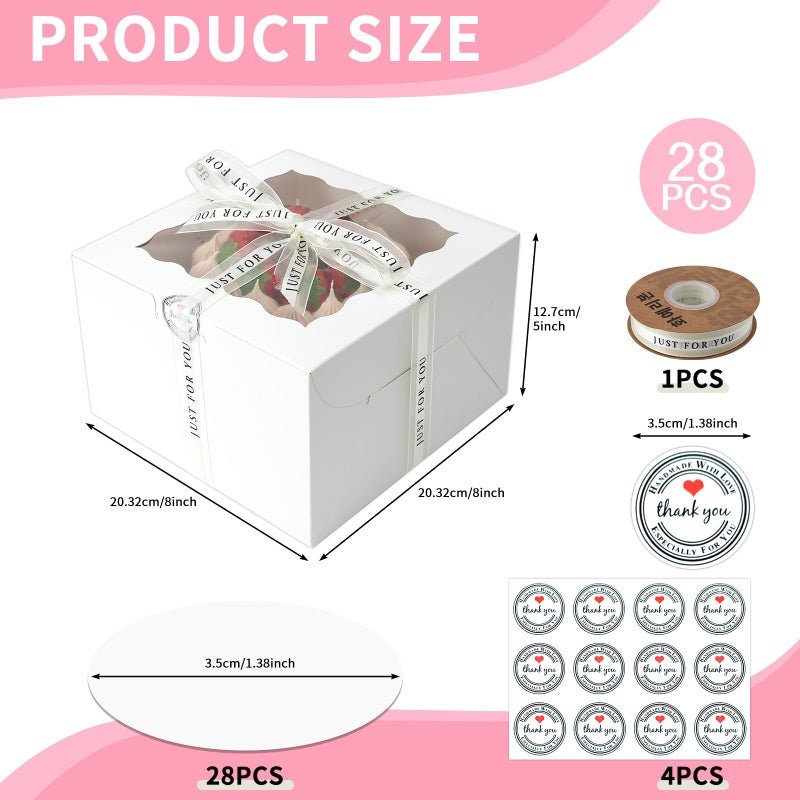 CHENZEM 28 Sets 8x8x5 Cake Box, White Cake Box with Window 8" White Cake Boxes Round Boards, 8inch Cake Containers with Lids for Valentine's Day Mother's Day Cheesecake, Cakes.(8 * 8 * 5inch/28pcs) - Image 2