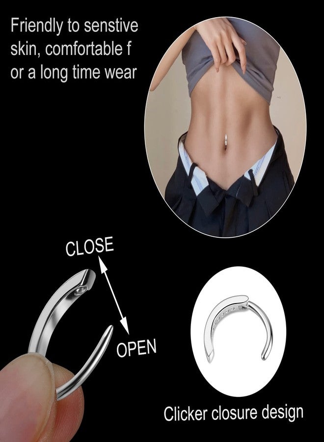 ونسينغ مجموعة أونسينغ من قطعتين، حلقات سرة 14G، حلقات سرة للنساء، حلقات سرة من الفولاذ الجراحي، حلقات سرة منحنية عكسية، مجوهرات ثقب السرة من الزركونيا المكعبة - Image 3