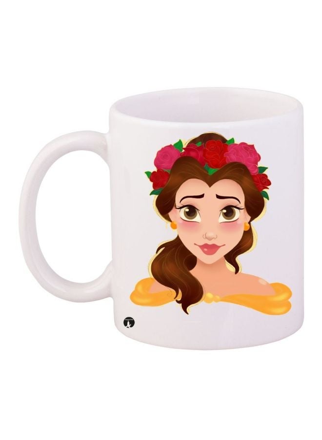 RYN Cartoon Girl Printed Coffee Mug White/Beige/Brown 11ounce