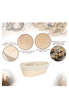 Furtey Bread baking kit baking tools 14-piece set, Bread Proofing Basket Set Œdough scraper, cloth cover, cutting knife, trimming knife, short-handled double-eye mixer, natural rattan oval + round bread fermentation basket Making Baking Fermentation Multicolor 25x15x8 cm  - Image 5