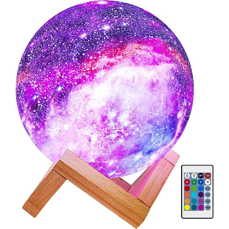 Himalayan Glow Kids Night Galaxy Lamp 59inch 16 Colors LED 3D Star Moon Light with Wood Stand Remote Touch Control USB Rechargeable White