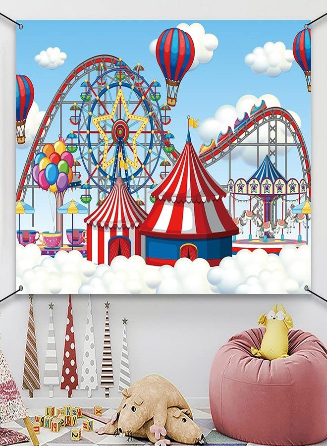 AWERT 6x3.6ft Happy Birthday Banner Amusement Park Clouds Circus Tent Hot Air Balloon Roller Coaster Sign Poster for Children Bday Decoration Supplies Birthday Party Background - Image 4