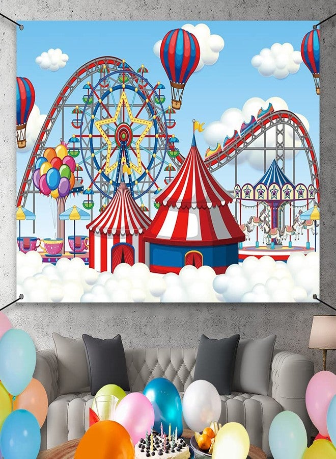 AWERT 6x3.6ft Happy Birthday Banner Amusement Park Clouds Circus Tent Hot Air Balloon Roller Coaster Sign Poster for Children Bday Decoration Supplies Birthday Party Background - Image 5
