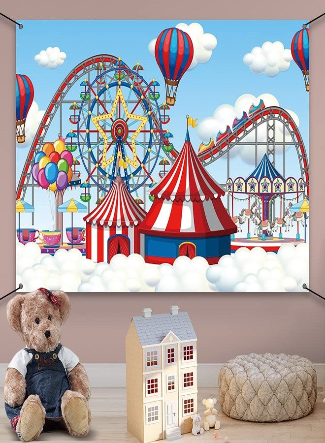 AWERT 6x3.6ft Happy Birthday Banner Amusement Park Clouds Circus Tent Hot Air Balloon Roller Coaster Sign Poster for Children Bday Decoration Supplies Birthday Party Background - Image 3
