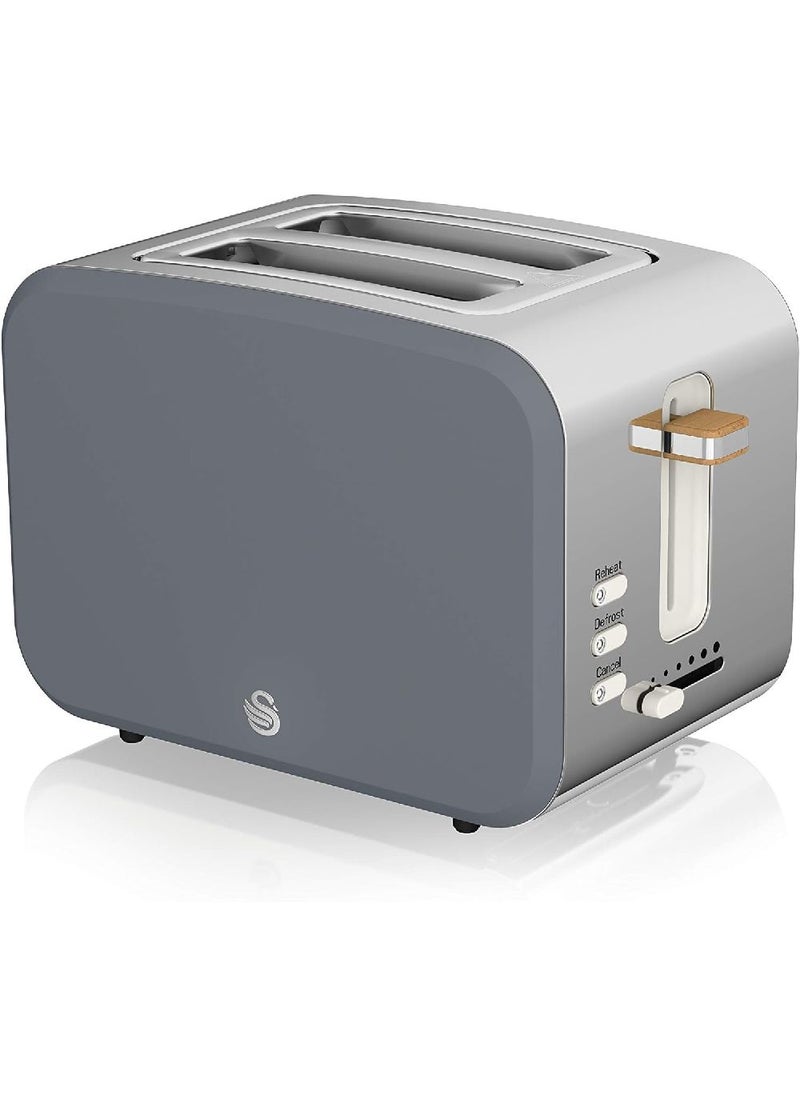 Swan Swan ST14610GRYN Nordic 2-Slice Toaster with Defrost/Reheat/Cancel Functions, Cord Storage, 900W, Grey  - Image 1
