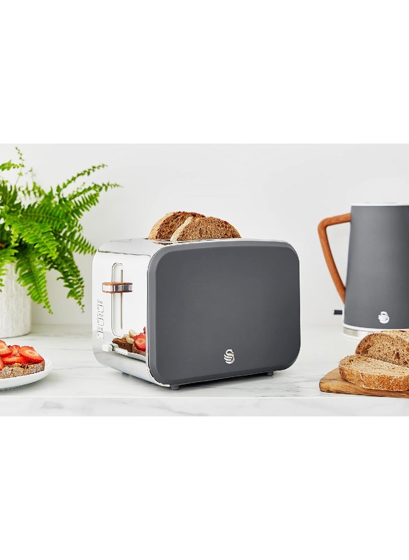 Swan Swan ST14610GRYN Nordic 2-Slice Toaster with Defrost/Reheat/Cancel Functions, Cord Storage, 900W, Grey  - Image 2