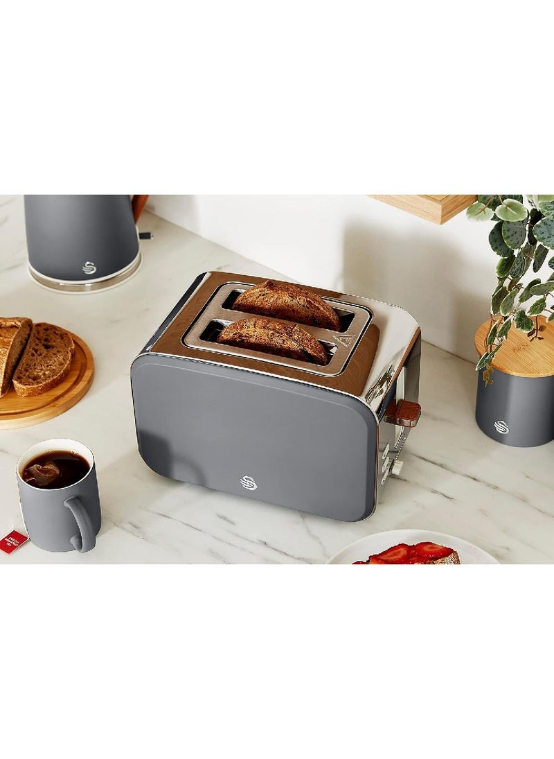 Swan Swan ST14610GRYN Nordic 2-Slice Toaster with Defrost/Reheat/Cancel Functions, Cord Storage, 900W, Grey  - Image 4