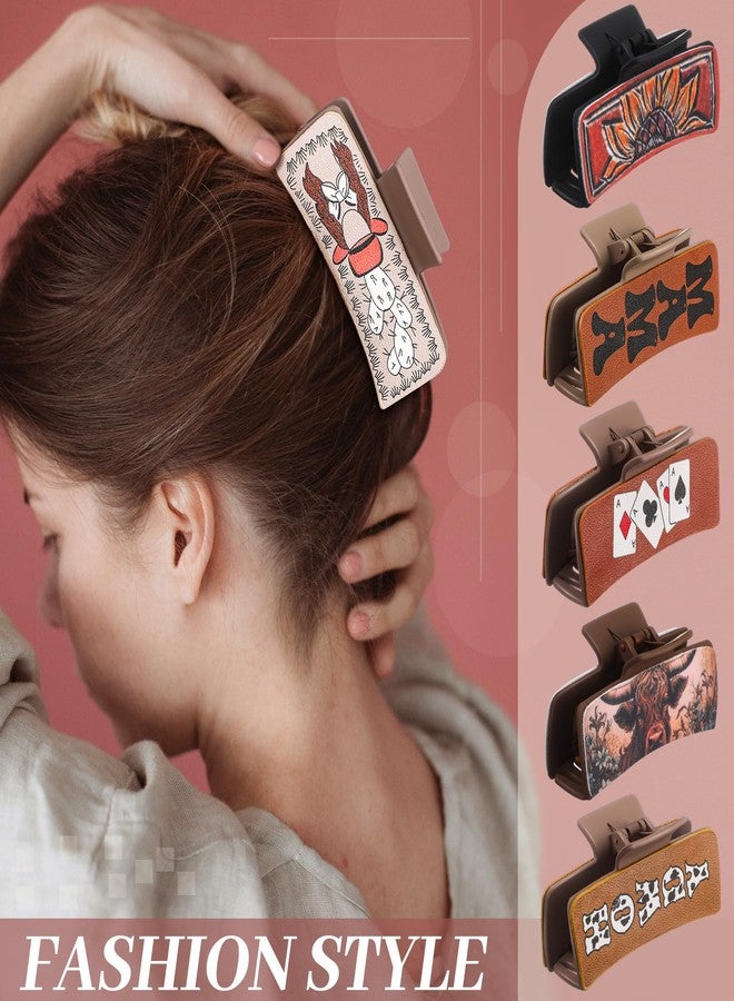 FineCheer 8 Pcs Western Hair Claw Clips Bulk Cow Print Highland Cattle Hair Accessories Leather Claw Clips Western Cowgirl Accessories Gifts for Girls Women Country Mother's Day Teacher Gift(Highland) - Image 2