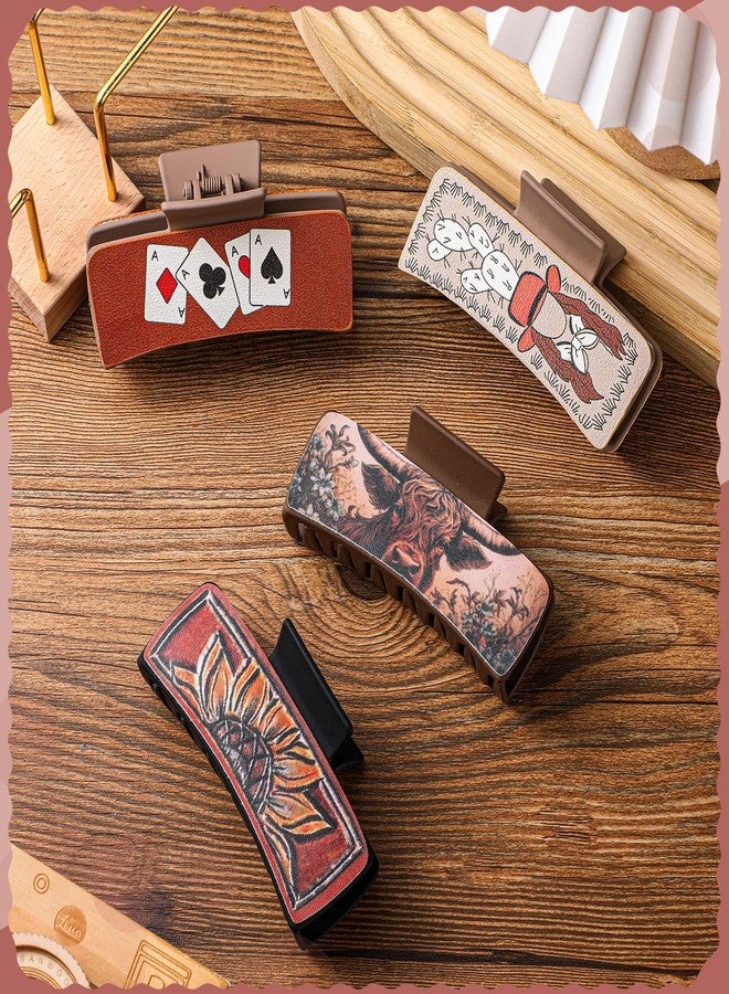 FineCheer 8 Pcs Western Hair Claw Clips Bulk Cow Print Highland Cattle Hair Accessories Leather Claw Clips Western Cowgirl Accessories Gifts for Girls Women Country Mother's Day Teacher Gift(Highland) - Image 4