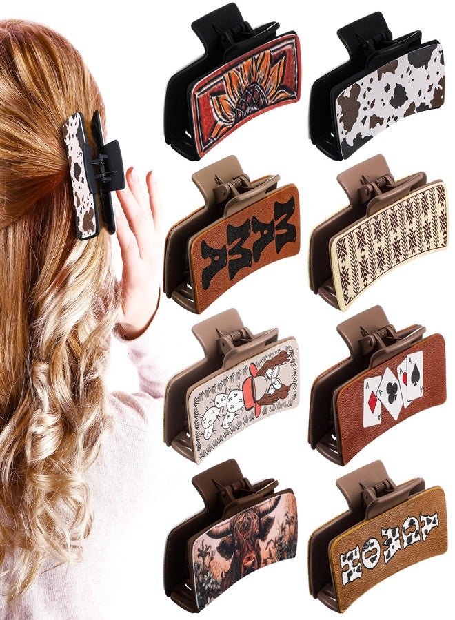 FineCheer 8 Pcs Western Hair Claw Clips Bulk Cow Print Highland Cattle Hair Accessories Leather Claw Clips Western Cowgirl Accessories Gifts for Girls Women Country Mother's Day Teacher Gift(Highland) - Image 1