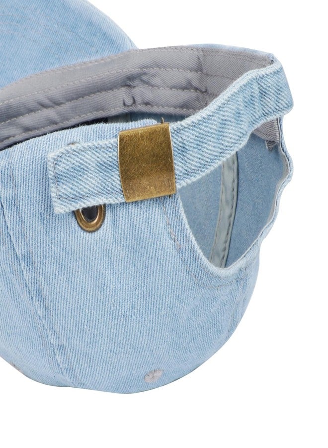 Umeepar Vintage Distressed Ripped Denim Baseball Cap Low Profile Unstructured Cotton Dad Hat Adjustable for Women Men (US, Alpha, One Size, Light Blue) - Image 3