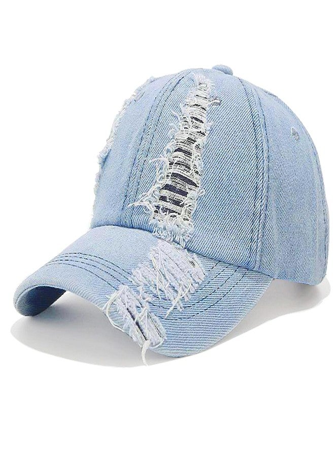 Umeepar Vintage Distressed Ripped Denim Baseball Cap Low Profile Unstructured Cotton Dad Hat Adjustable for Women Men (US, Alpha, One Size, Light Blue) - Image 1