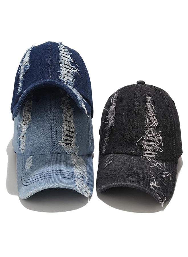 Umeepar Vintage Distressed Ripped Denim Baseball Cap Low Profile Unstructured Cotton Dad Hat Adjustable for Women Men (US, Alpha, One Size, Light Blue) - Image 5