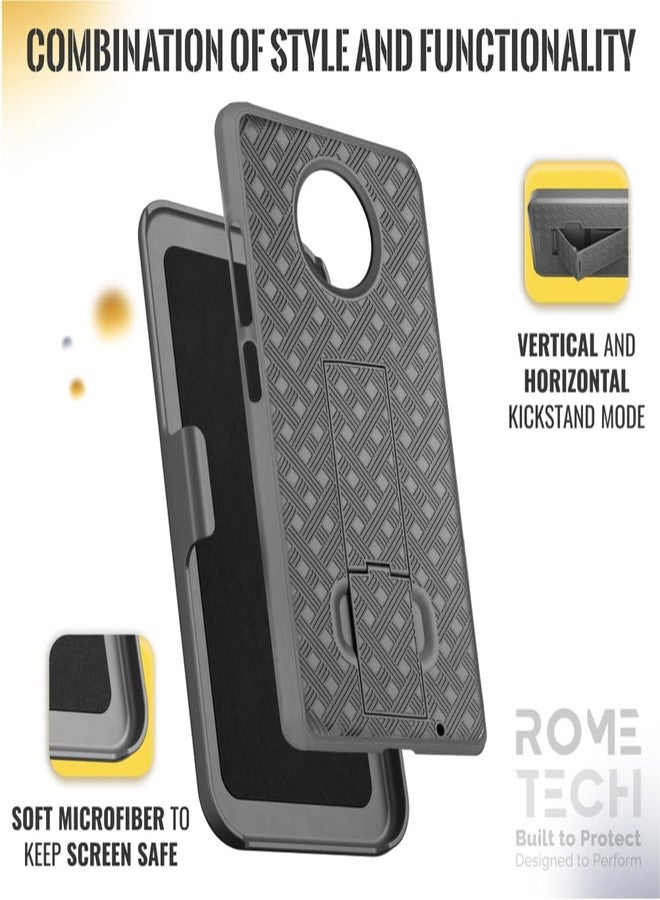 ROME TECH Designed for Moto Z4 Case with Belt Clip Holster - Kickstand Cover Phone Case - Black - Image 5