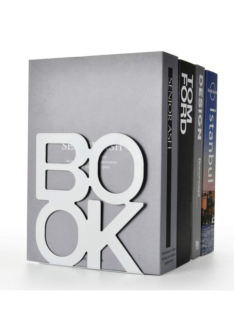 كيلا حامل كتب معدني مزخرف، حامل كتب معدني مزخرف لمكتب الكتب، تصميم فريد من نوعه، حامل رف كتب، ديكور منزلي، حامل كتب معدني متين، زوج واحد (أبيض) - Image 4